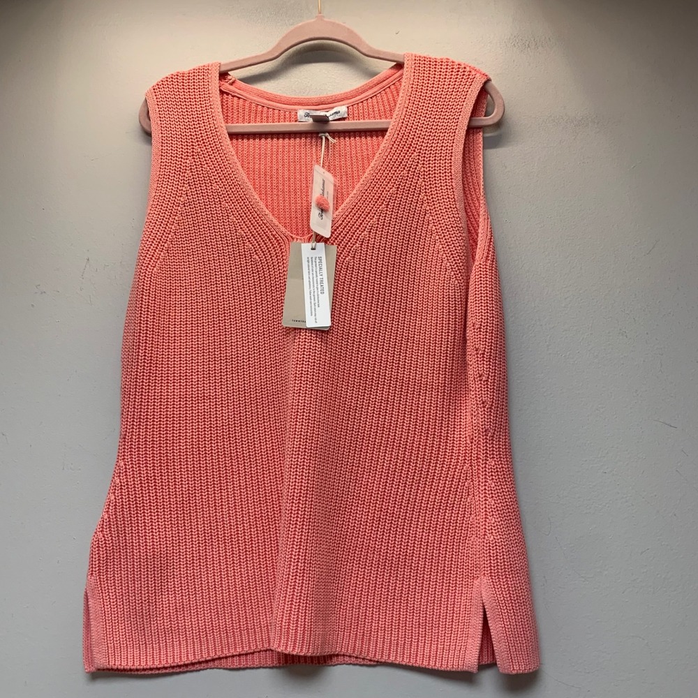 Tommy Bahama Belle Haven Tank Womens Large Pure Coral NWT V-Neck Shaker Knit